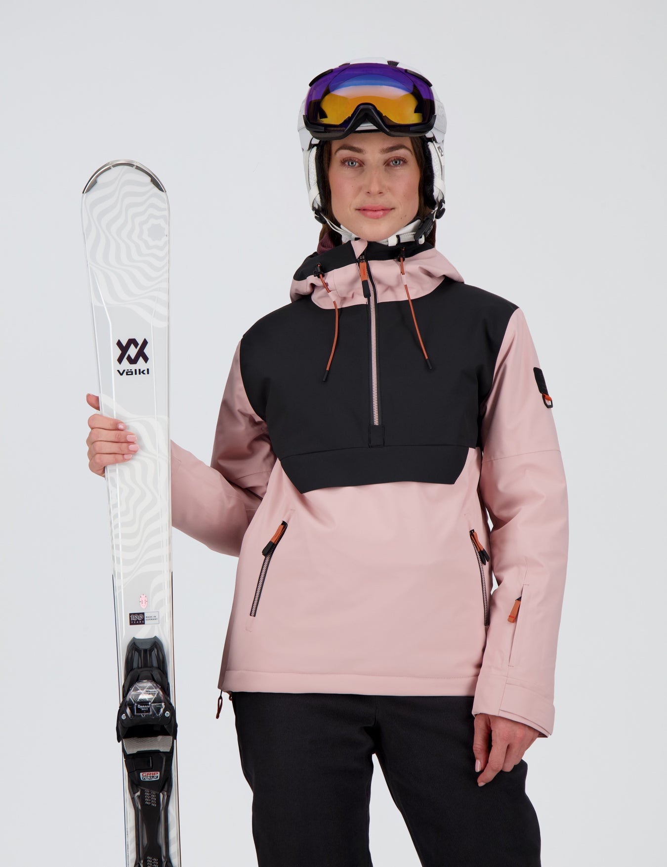 Frontansicht der powder rose off black New Generation Half Zip Skijacke Elm von Belowzero