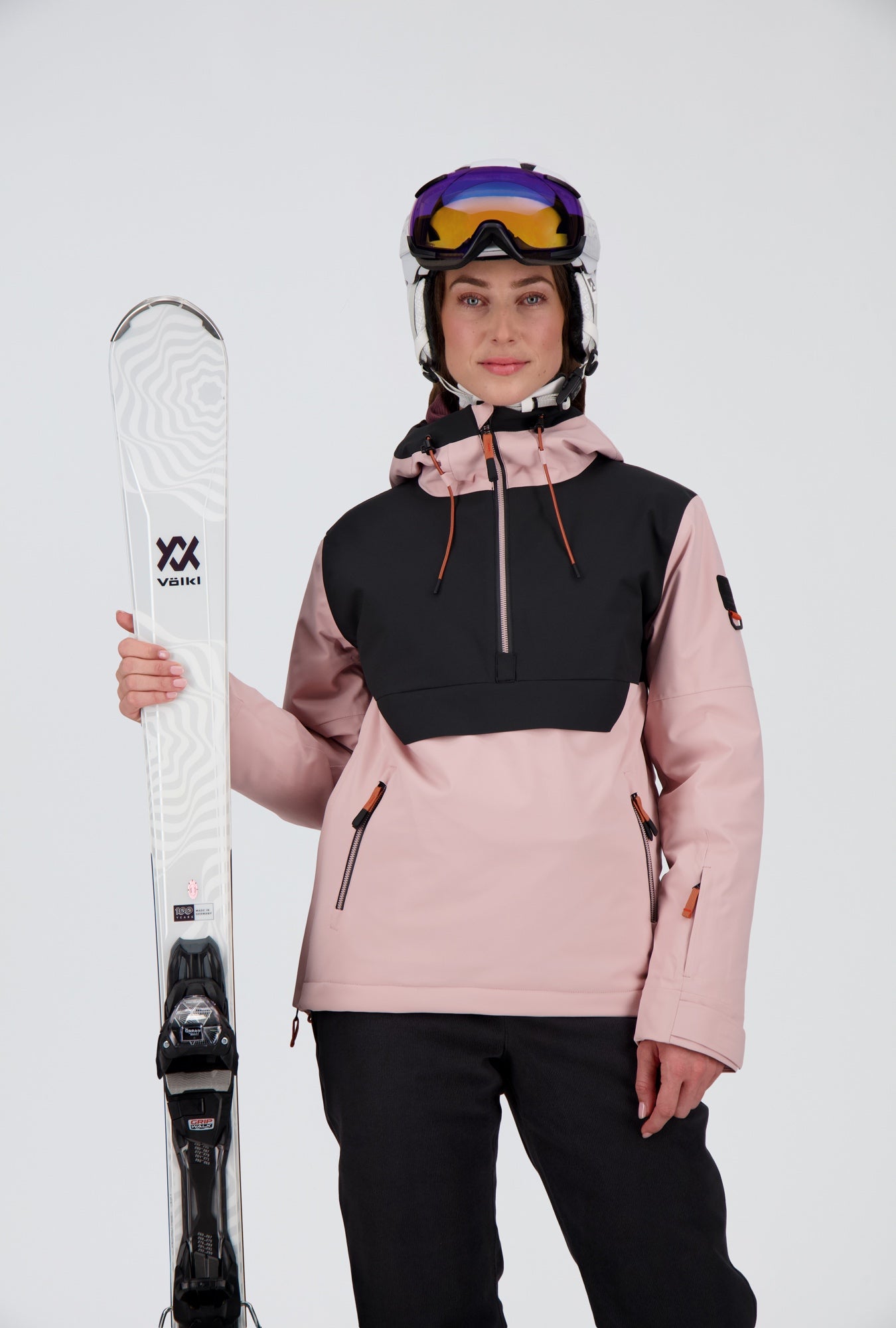 Frontansicht der powder rose off black New Generation Half Zip Skijacke Elm von Belowzero