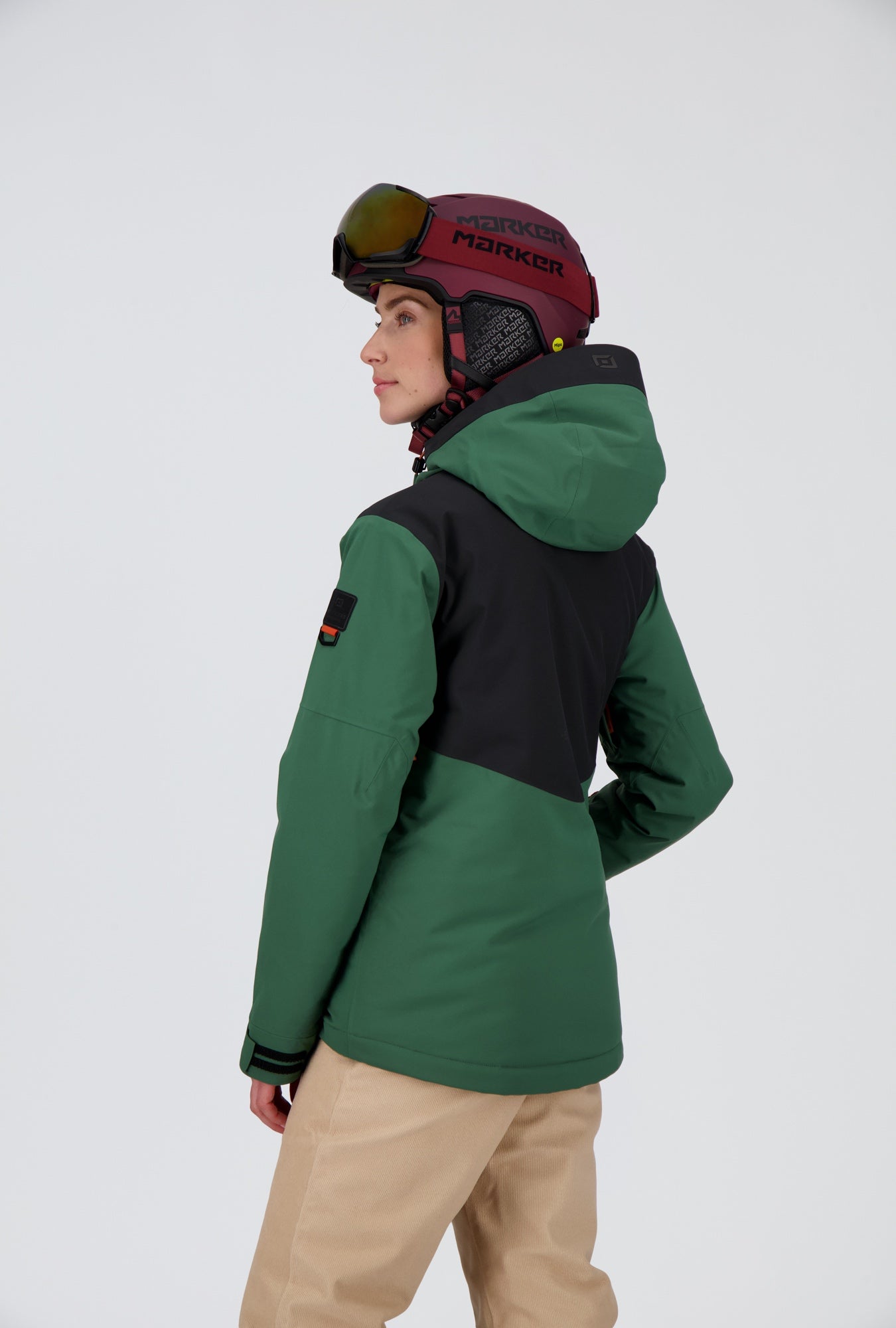 Rückenansicht der pine green off black New Generation Half Zip Skijacke Elm von Belowzero