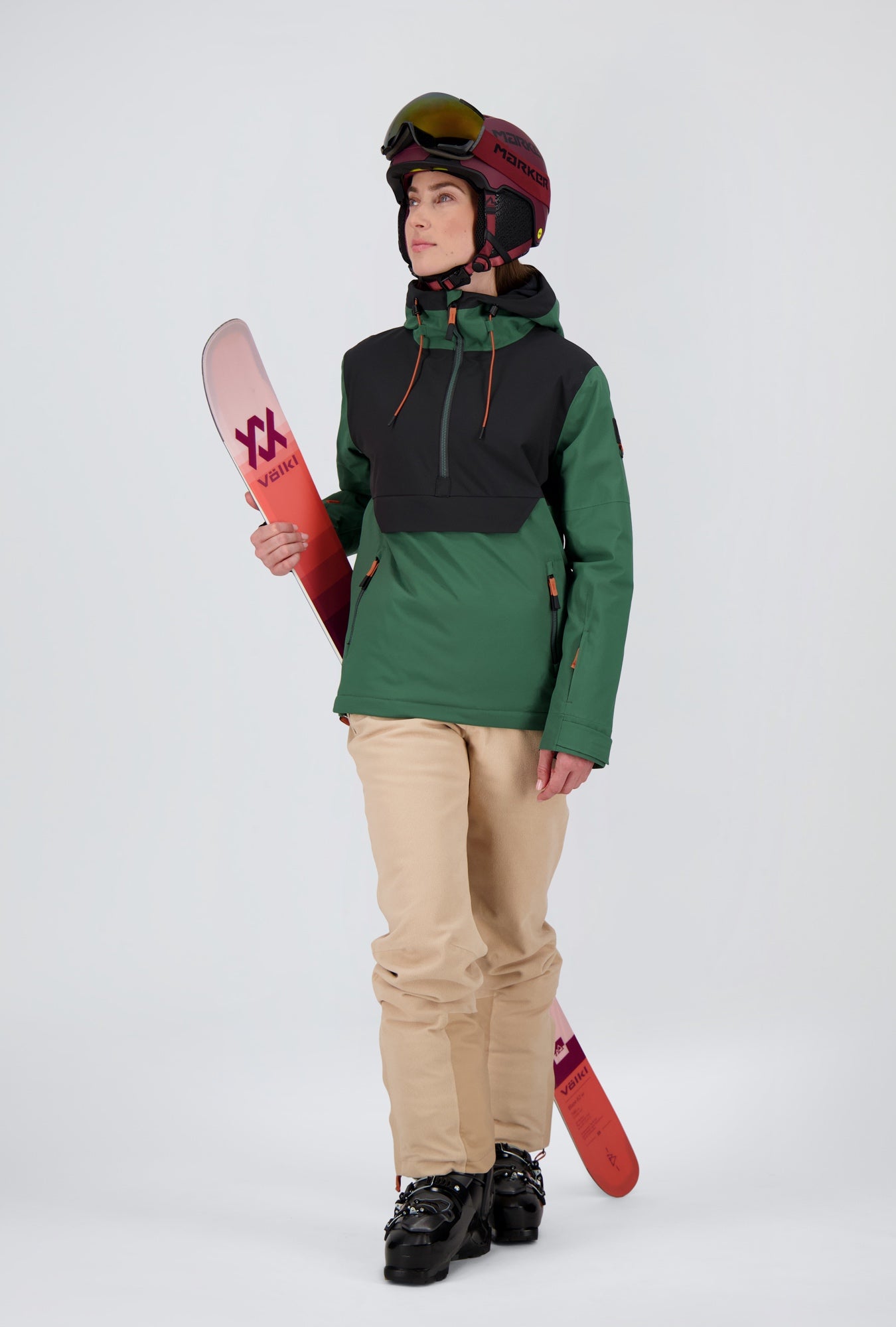 Gesamtkörper Ansicht der pine green off black New Generation Half Zip Skijacke Elm von Belowzero