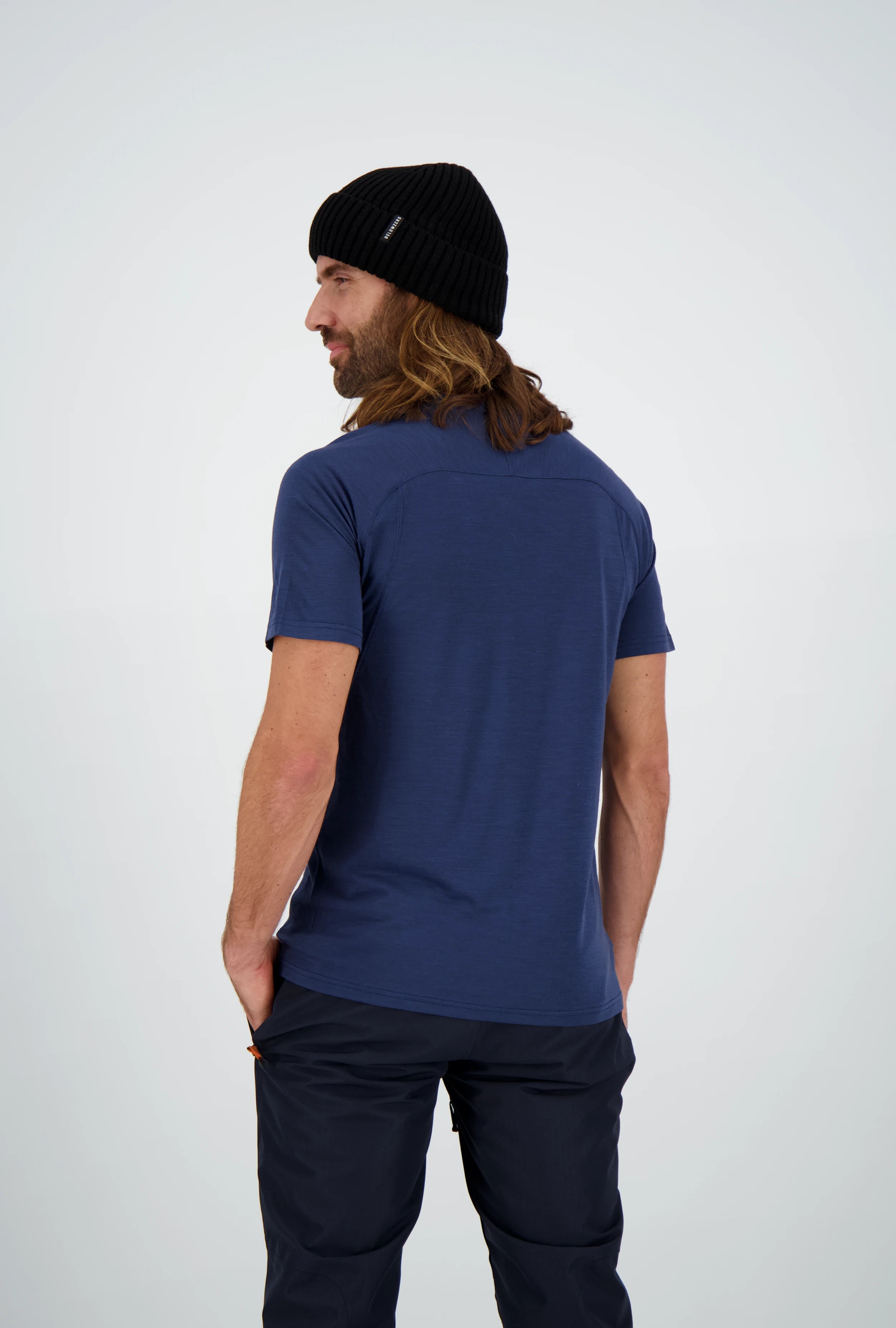 Modelbild Men des Fusion Light Merino Shirts Shortsleeve blau Rückenansicht