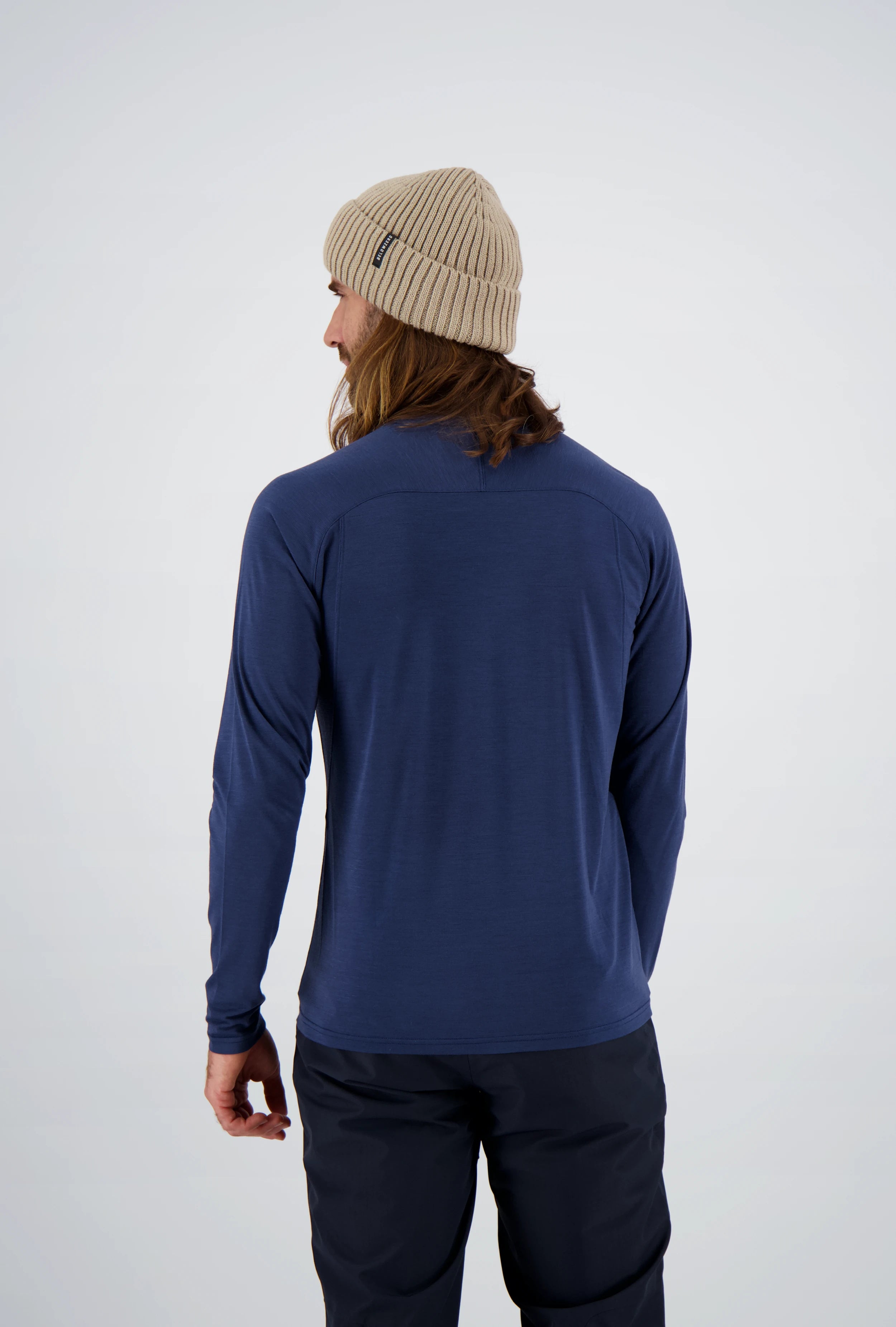 Modelbild Men des Fusion Light Merino Shirts Longsleeve blau Rückenansicht