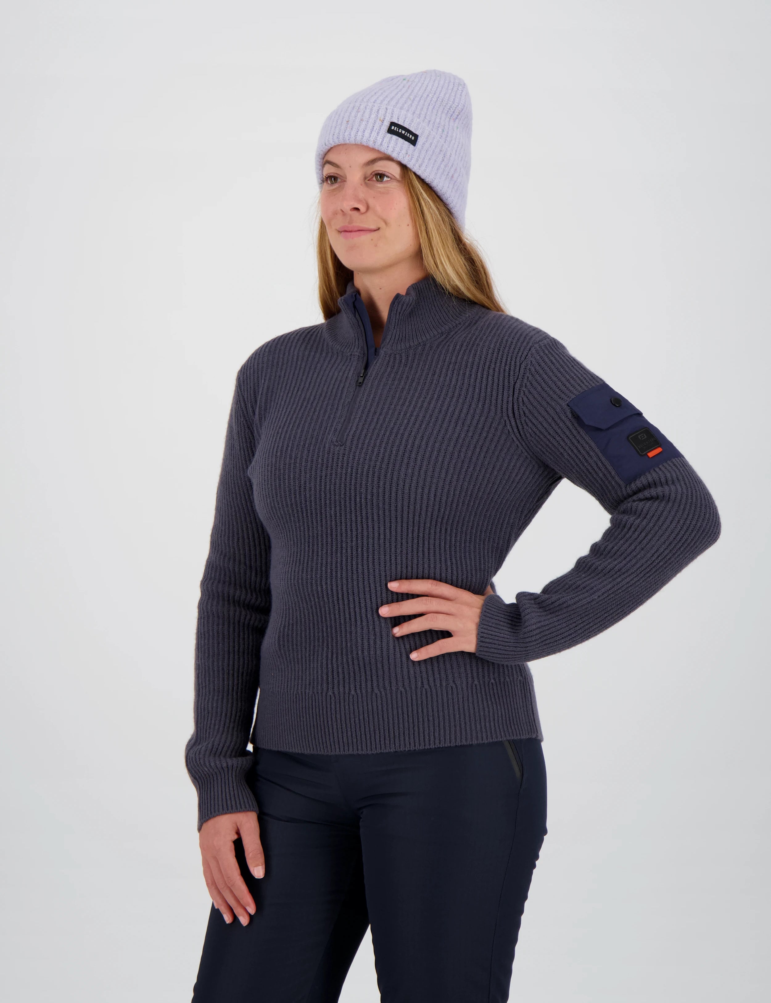 Frontansicht des nightfall Damen urban Merino Pullover Rigi von Belowzero
