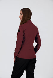 Rückenansicht des Bordeaux sportlichen Damen Halfzip Shirts Pizol von Belowzero