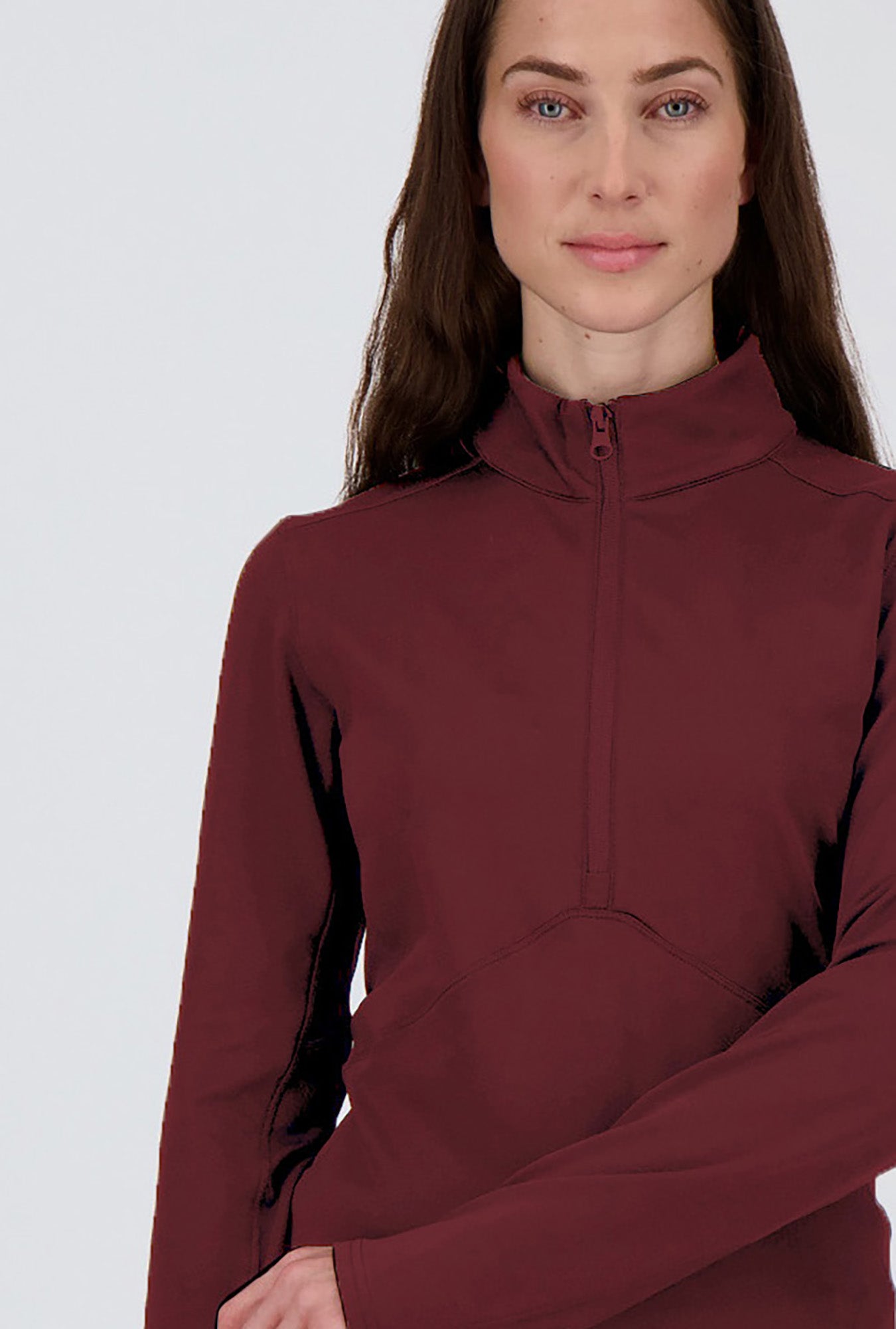 Detailbild des bordeaux Damen Pizol Half Zip Shirts von Belowzero