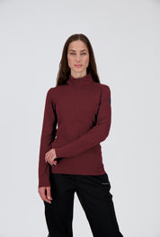 Frontansicht des Bordeaux sportlichen Damen Halfzip Shirts Pizol von Belowzero