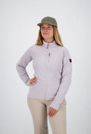 Funktionale Belowzero Fleecejacke für Damen in Flieder Pastellviolett (Lilac) mit Stehkragen, Reissverschluss-Brusttasche und sportlicher Passform als Midlayer.