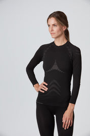 Frontansicht eines schwarzen funktionellen Damen Light Longsleeve