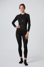 Frontansicht einer schwarzen funktionellen Warm Damen Baselayer Long Pant von Belowzero