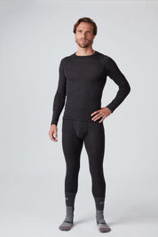 Ganzkörper Ansicht eines  anthrazit Herren Baselayer Extra Warm Merino Lonbgsleeve T-Shirt  von Belowzero aus Merinowolle