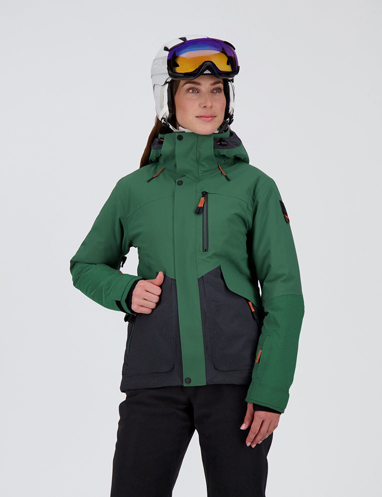 Frontansicht der sportlichen Damen Skijacke Zermatt in Pine Green von Belowzero