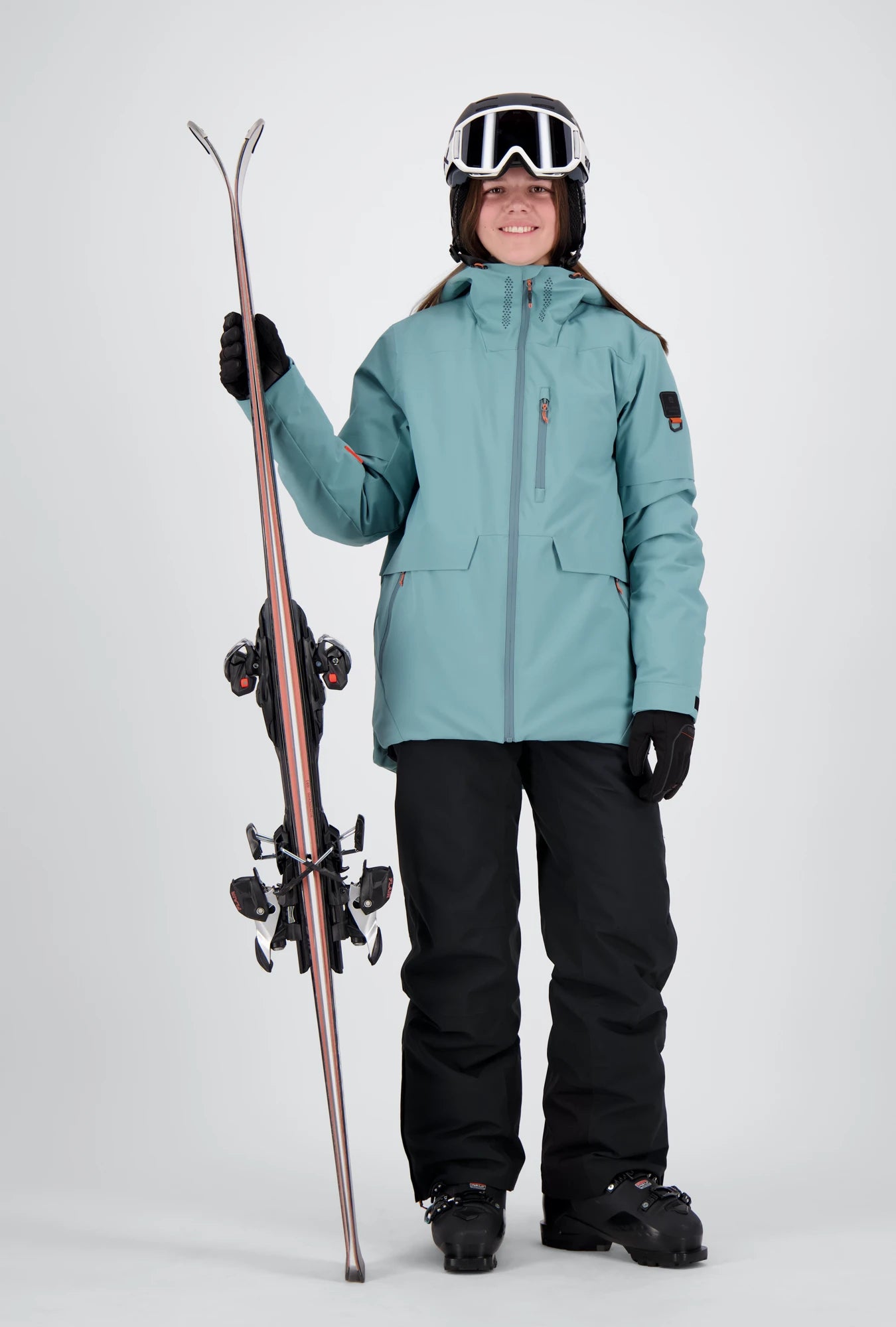 Gesamtkörperansicht der cold teal New Generation Skijacke Savognin von Belowzero