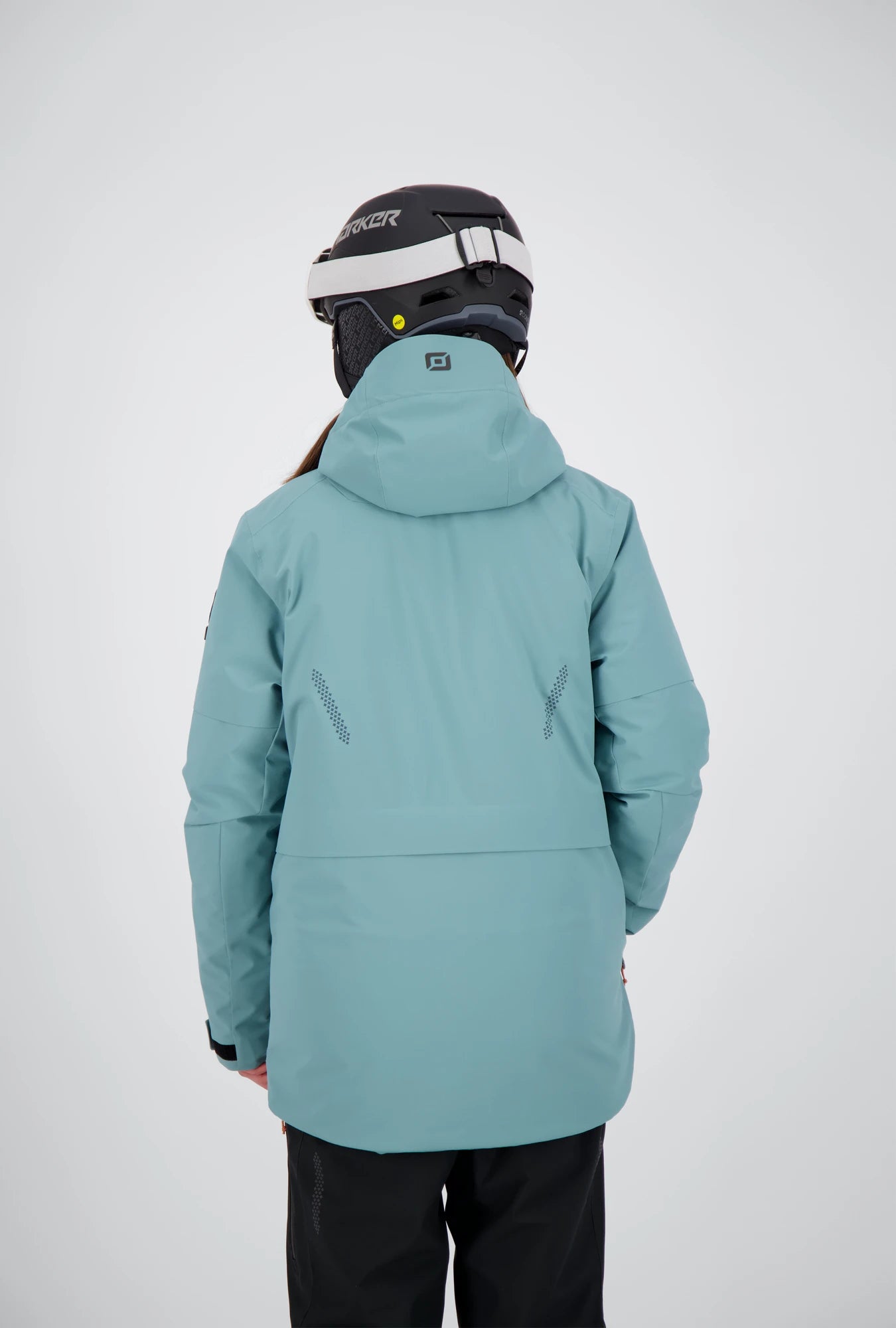 Rückenansicht der cold teal New Generation Skijacke Savognin von Belowzero